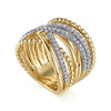 14K Yellow Gold Wide Bujukan Criss Cross Diamond Ring - LR52345Y45JJ-Gabriel & Co.-Renee Taylor Gallery