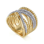 14K Yellow Gold Wide Bujukan Criss Cross Diamond Ring - LR52345Y45JJ-Gabriel & Co.-Renee Taylor Gallery