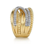 14K Yellow Gold Wide Bujukan Criss Cross Diamond Ring - LR52345Y45JJ-Gabriel & Co.-Renee Taylor Gallery