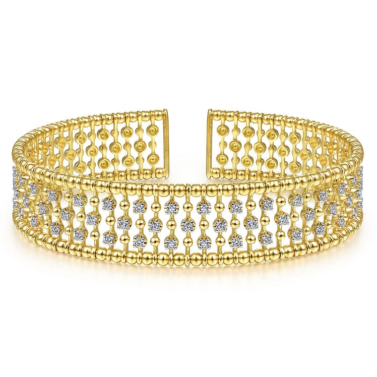 14K Yellow Gold Wide Diamond Cage Cuff Bracelet - BG4284-6Y45JJ-Gabriel & Co.-Renee Taylor Gallery