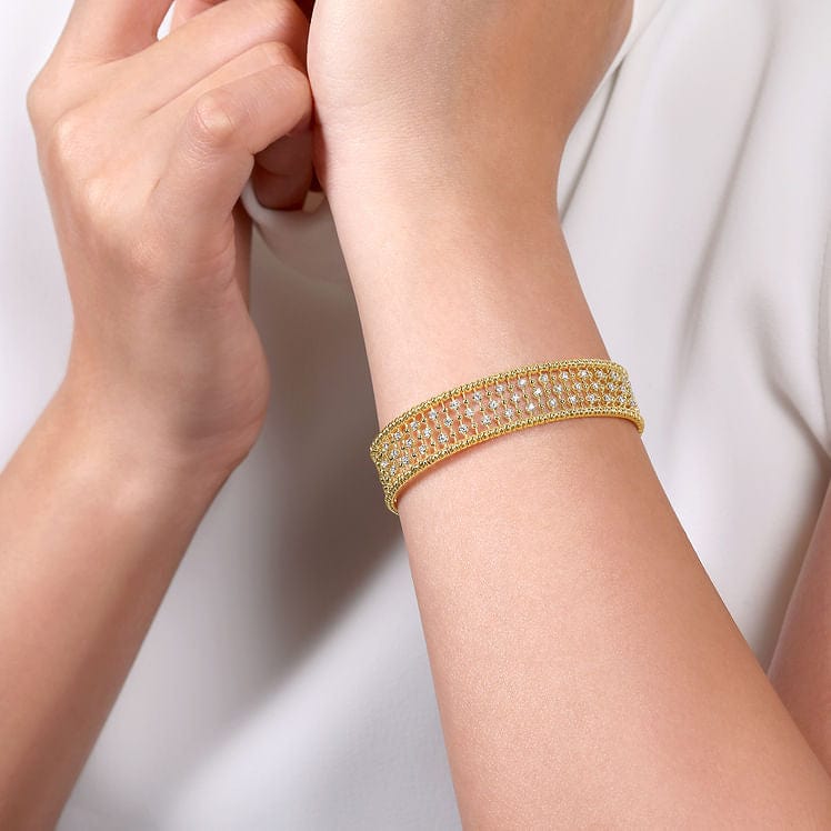 14K Yellow Gold Wide Diamond Cage Cuff Bracelet - BG4284-6Y45JJ-Gabriel & Co.-Renee Taylor Gallery