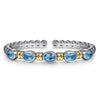 14K Yellow Gold and 925 Sterling Silver Bujukan Blue Topaz Open Bangle Bracelet - BG5100-62MZJBT-Gabriel & Co.-Renee Taylor Gallery