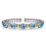 14K Yellow Gold and 925 Sterling Silver Bujukan Blue Topaz Open Bangle Bracelet - BG5100-62MZJBT-Gabriel & Co.-Renee Taylor Gallery