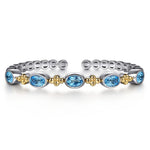14K Yellow Gold and 925 Sterling Silver Bujukan Blue Topaz Open Bangle Bracelet - BG5102-62MZJBT-Gabriel & Co.-Renee Taylor Gallery