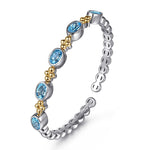 14K Yellow Gold and 925 Sterling Silver Bujukan Blue Topaz Open Bangle Bracelet - BG5102-62MZJBT-Gabriel & Co.-Renee Taylor Gallery