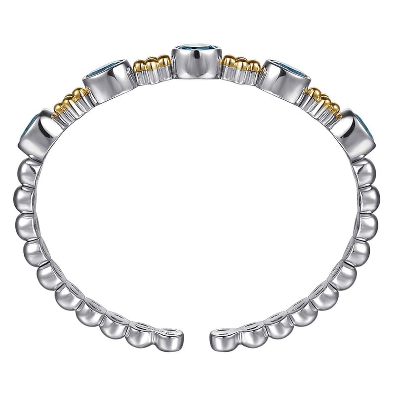 14K Yellow Gold and 925 Sterling Silver Bujukan Blue Topaz Open Bangle Bracelet - BG5102-62MZJBT-Gabriel & Co.-Renee Taylor Gallery
