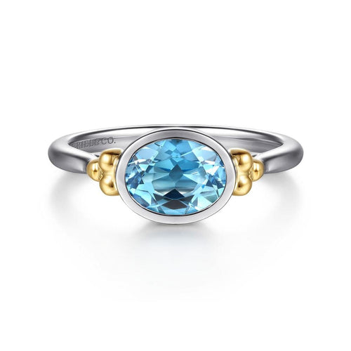 14K Yellow Gold and 925 Sterling Silver Bujukan Blue Topaz Solo Ring Color Collection (Sterling Silver and 14K Gold) - LR53055MZJBT-Gabriel & Co.-Renee Taylor Gallery