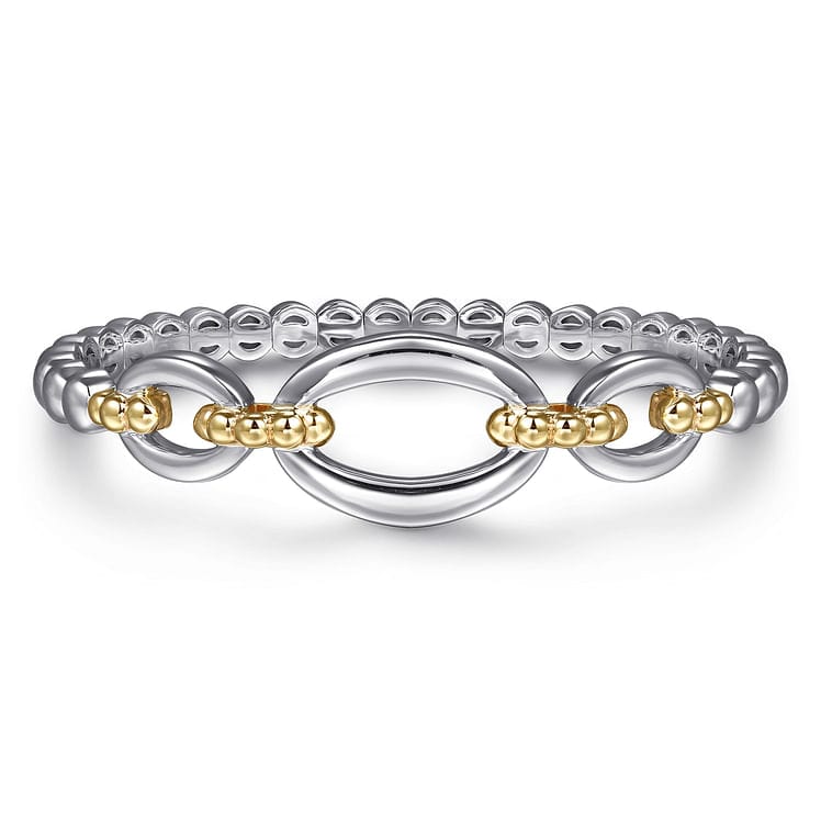 14K Yellow Gold and 925 Sterling Silver Bujukan Open Bangle Bracelet - BG5104-62MZJJJ-Gabriel & Co.-Renee Taylor Gallery