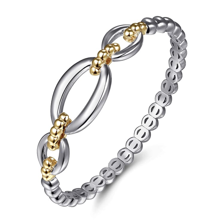 14K Yellow Gold and 925 Sterling Silver Bujukan Open Bangle Bracelet - BG5104-62MZJJJ-Gabriel & Co.-Renee Taylor Gallery