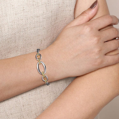 14K Yellow Gold and 925 Sterling Silver Bujukan Open Bangle Bracelet - BG5104-62MZJJJ-Gabriel & Co.-Renee Taylor Gallery