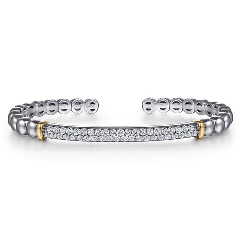 14K Yellow Gold and 925 Sterling Silver Bujukan White Sapphire Open Bangle Bracelet - BG5099-62MZJWS-Gabriel & Co.-Renee Taylor Gallery