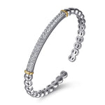 14K Yellow Gold and 925 Sterling Silver Bujukan White Sapphire Open Bangle Bracelet - BG5099-62MZJWS-Gabriel & Co.-Renee Taylor Gallery