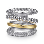 14K Yellow Gold and 925 Sterling Silver Bujukan Wide Band Ring Bujukan Collection (Sterling Silver and 14K Gold) - LR52781MZJJJ-Gabriel & Co.-Renee Taylor Gallery