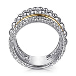 14K Yellow Gold and 925 Sterling Silver Bujukan Wide Band Ring Bujukan Collection (Sterling Silver and 14K Gold) - LR52781MZJJJ-Gabriel & Co.-Renee Taylor Gallery