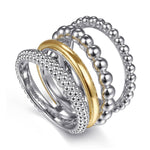 14K Yellow Gold and 925 Sterling Silver Bujukan Wide Band Ring Bujukan Collection (Sterling Silver and 14K Gold) - LR52781MZJJJ-Gabriel & Co.-Renee Taylor Gallery