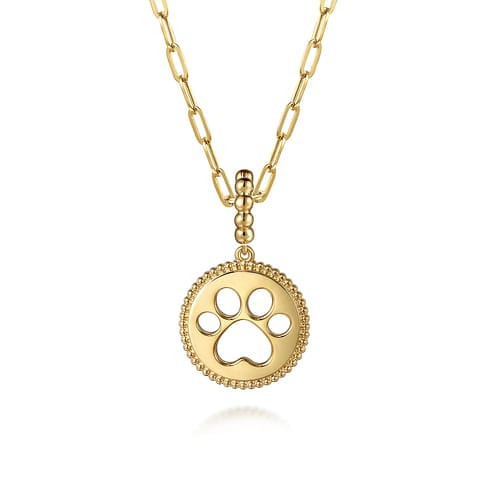 14K Yellow Plain Gold Bujukan Paw Print Medallin Pendant - PT7557Y4JJJ-Gabriel & Co.-Renee Taylor Gallery