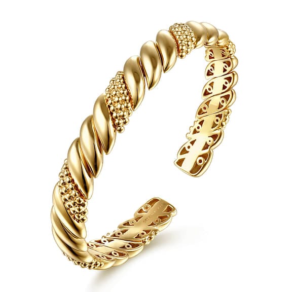 14K Yellow Plain Gold Bujukan Split Bangle Bracelet - BG5127-62Y4JJJ-Gabriel & Co.-Renee Taylor Gallery
