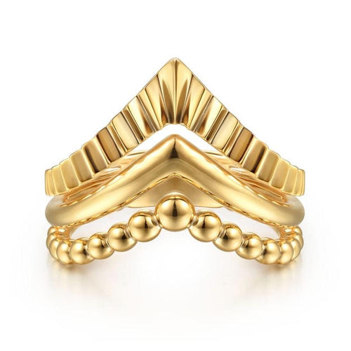 14K Yellow Plain Gold Bujukan and Diamond Cut Texture Chevron Ring - LR52923Y4JJJ-Gabriel & Co.-Renee Taylor Gallery