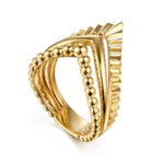 14K Yellow Plain Gold Bujukan and Diamond Cut Texture Chevron Ring - LR52923Y4JJJ-Gabriel & Co.-Renee Taylor Gallery