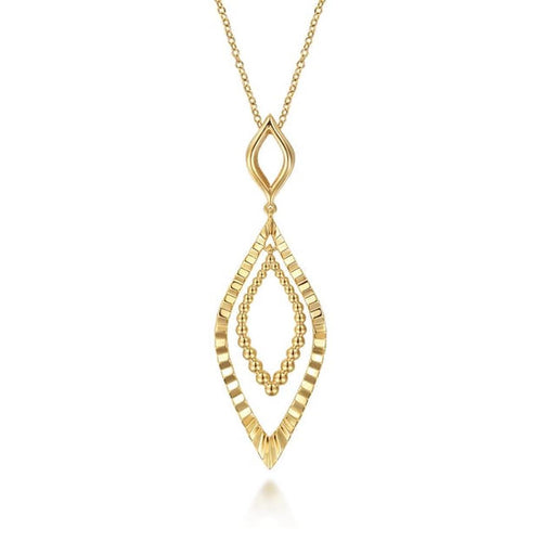 14K Yellow Plain Gold Bujukan and Diamond Cut Texture Marquise Drop Necklace - NK8090Y4JJJ-Gabriel & Co.-Renee Taylor Gallery