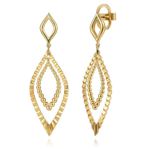 14k Yellow Plain Gold Bujukan And Diamond Cut Texture Marquise Stud Drop Earrings - EG15496Y4JJJ-Gabriel & Co.-Renee Taylor Gallery