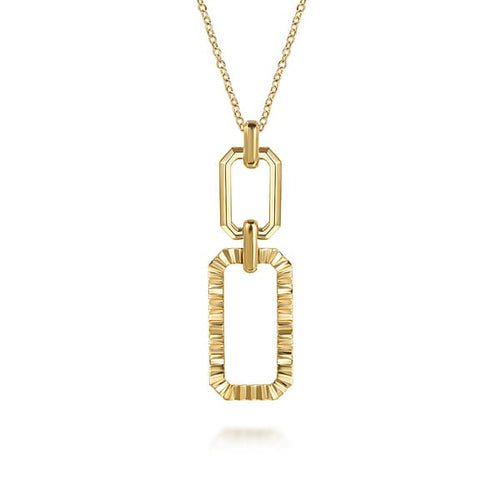 14K Yellow Plain Gold Diamond Cut Link Pendant Necklace - NK7825Y4JJJ-Gabriel & Co.-Renee Taylor Gallery