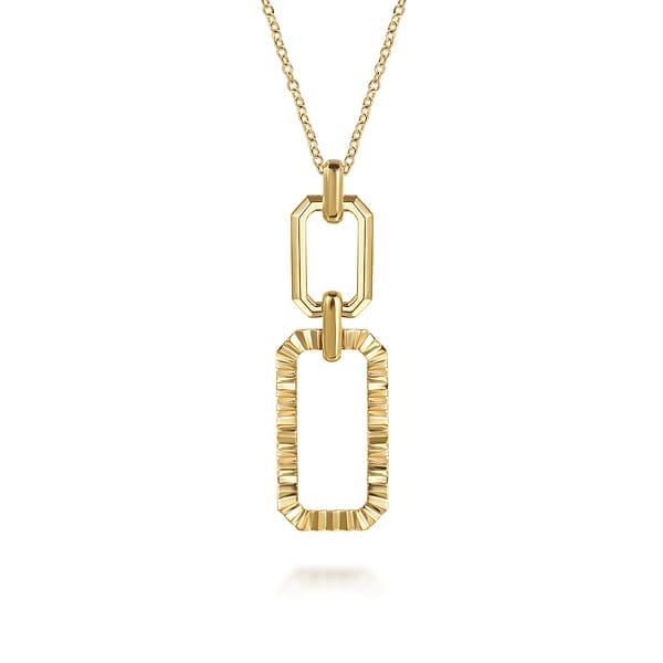 14K Yellow Plain Gold Diamond Cut Link Pendant Necklace - NK7825Y4JJJ-Gabriel & Co.-Renee Taylor Gallery