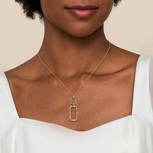 14K Yellow Plain Gold Diamond Cut Link Pendant Necklace - NK7825Y4JJJ-Gabriel & Co.-Renee Taylor Gallery