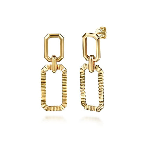 14K Yellow Plain Gold Diamond Cut Link Stud Drop Earrings - EG15346Y4JJJ-Gabriel & Co.-Renee Taylor Gallery