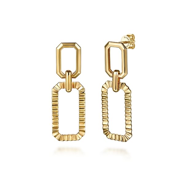 14K Yellow Plain Gold Diamond Cut Link Stud Drop Earrings - EG15346Y4JJJ-Gabriel & Co.-Renee Taylor Gallery