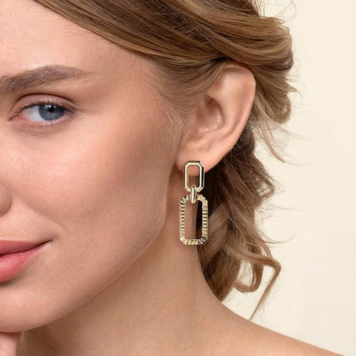 14K Yellow Plain Gold Diamond Cut Link Stud Drop Earrings - EG15346Y4JJJ-Gabriel & Co.-Renee Taylor Gallery