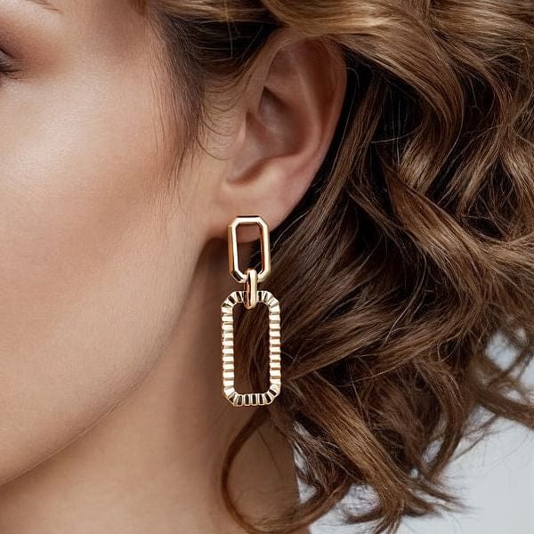 14K Yellow Plain Gold Diamond Cut Link Stud Drop Earrings - EG15346Y4JJJ-Gabriel & Co.-Renee Taylor Gallery