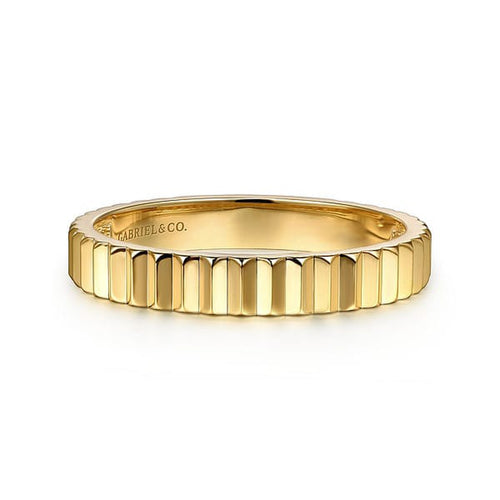 14K Yellow Plain Gold Diamond Cut Stackable Ring - LR52664Y4JJJ-Gabriel & Co.-Renee Taylor Gallery