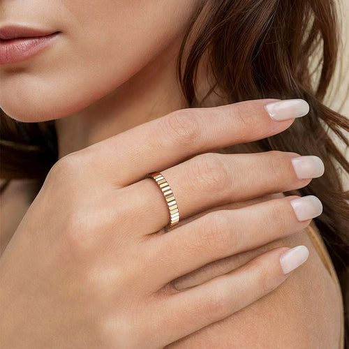 14K Yellow Plain Gold Diamond Cut Stackable Ring - LR52664Y4JJJ-Gabriel & Co.-Renee Taylor Gallery