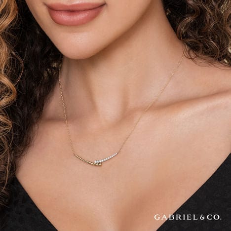 14K Yellow & White Gold Diamond Pavé and Bujukan Curved Bar Necklace - NK6362M45JJ-Gabriel & Co.-Renee Taylor Gallery