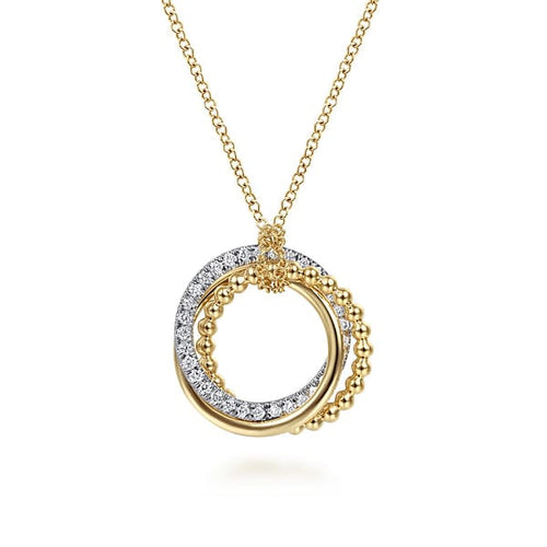 14K Yellow-White Gold Bujukan Diamond Interlocking Circles Pendant Necklace - NK6360M45JJ-Gabriel & Co.-Renee Taylor Gallery