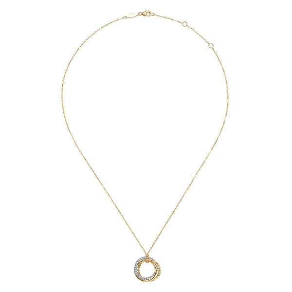 14K Yellow-White Gold Bujukan Diamond Interlocking Circles Pendant Necklace - NK6360M45JJ-Gabriel & Co.-Renee Taylor Gallery