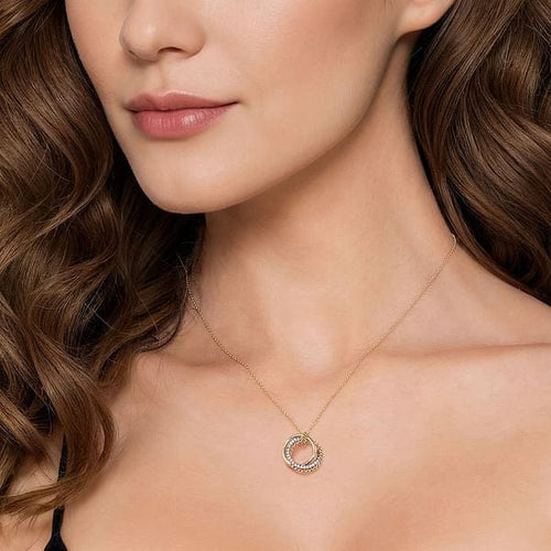 14K Yellow-White Gold Bujukan Diamond Interlocking Circles Pendant Necklace - NK6360M45JJ-Gabriel & Co.-Renee Taylor Gallery