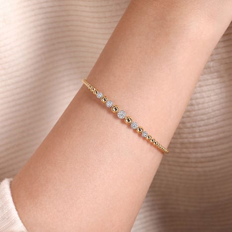 14K Yellow & White Gold Bujukan Cuff Bracelet with Pavé Diamond Stations - BG4362-62M45JJ-Gabriel & Co.-Renee Taylor Gallery