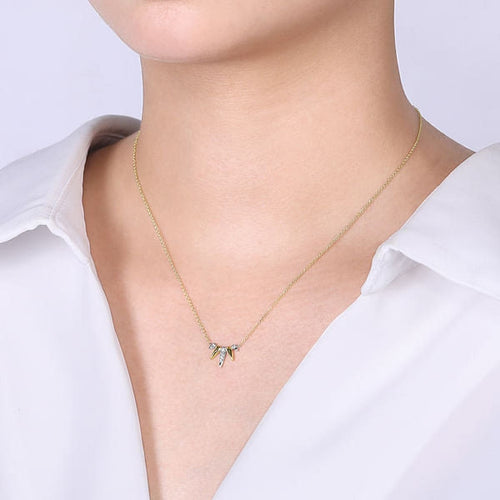 14K Yellow & White Gold Diamond Pavé Spike Fan Bar Necklace - NK6117M45JJ-Gabriel & Co.-Renee Taylor Gallery