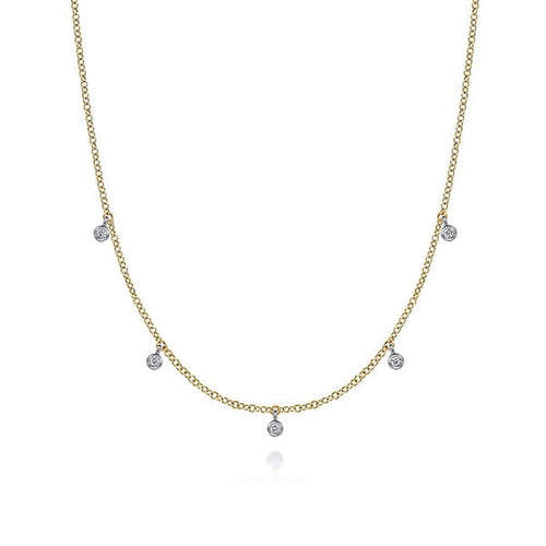 14K Yellow & White Gold Chain Necklace with Diamond Drops - NK6469M45JJ-Gabriel & Co.-Renee Taylor Gallery
