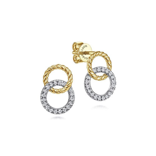 14K Yellow-White Gold Open Circle Twisted Rope and Diamond Stud Earrings - EG13830M45JJ-Gabriel & Co.-Renee Taylor Gallery