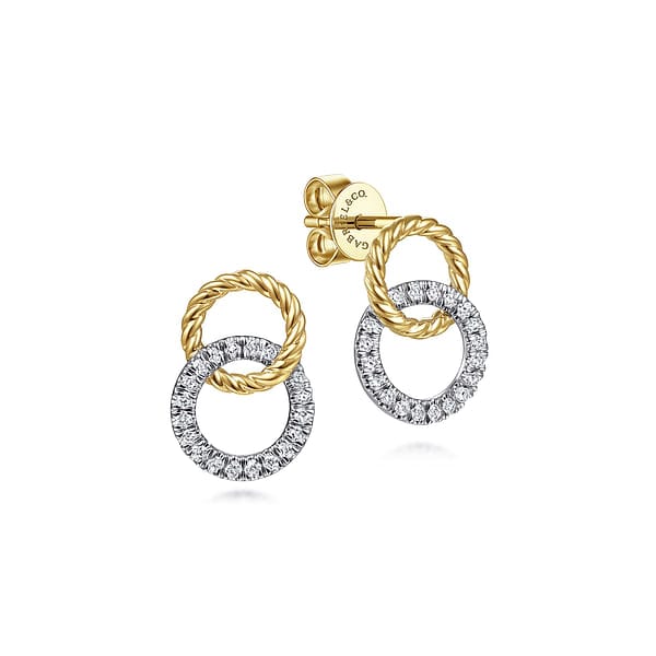 14K Yellow-White Gold Open Circle Twisted Rope and Diamond Stud Earrings - EG13830M45JJ-Gabriel & Co.-Renee Taylor Gallery