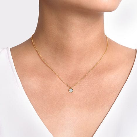 14K Yellow & White Gold Round Pavé Diamond Cluster Pendant Necklace with Bezel Frame - NK6497M45JJ-Gabriel & Co.-Renee Taylor Gallery