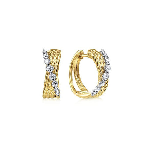 14K Yellow & White Gold Twisted 15mm Diamond Huggie Earrings - EG13851M45JJ-Gabriel & Co.-Renee Taylor Gallery
