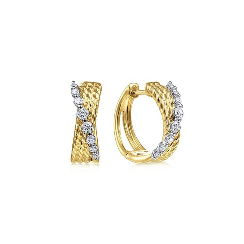14K Yellow & White Gold Twisted 15mm Diamond Huggie Earrings - EG13851M45JJ-Gabriel & Co.-Renee Taylor Gallery