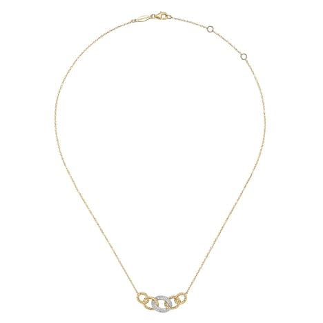 14K Yellow & White Gold Twisted Rope Link Necklace with Pavé Diamond Link Station - NK5847M45JJ-Gabriel & Co.-Renee Taylor Gallery