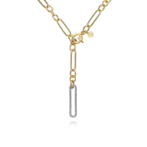 14K Yellow-White Y Chain Necklace with Diamond Drop – NK7368-20M45JJ-Gabriel & Co.-Renee Taylor Gallery