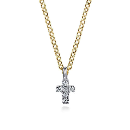 14K Yellow and White Gold Diamond Cross Pendant Necklace - NK7437M45JJ-Gabriel & Co.-Renee Taylor Gallery