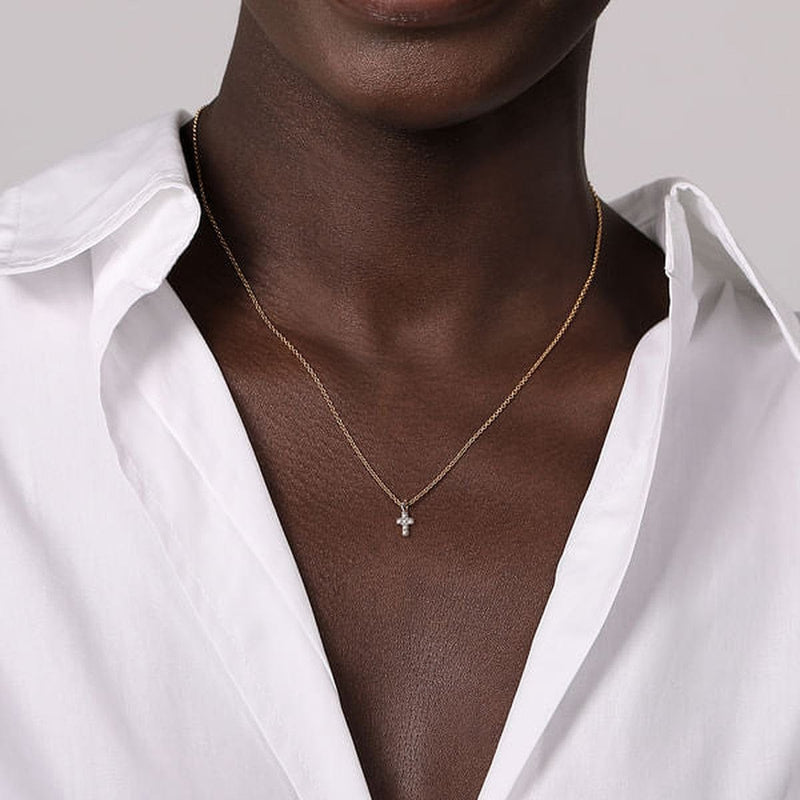 14K Yellow and White Gold Diamond Cross Pendant Necklace - NK7437M45JJ-Gabriel & Co.-Renee Taylor Gallery